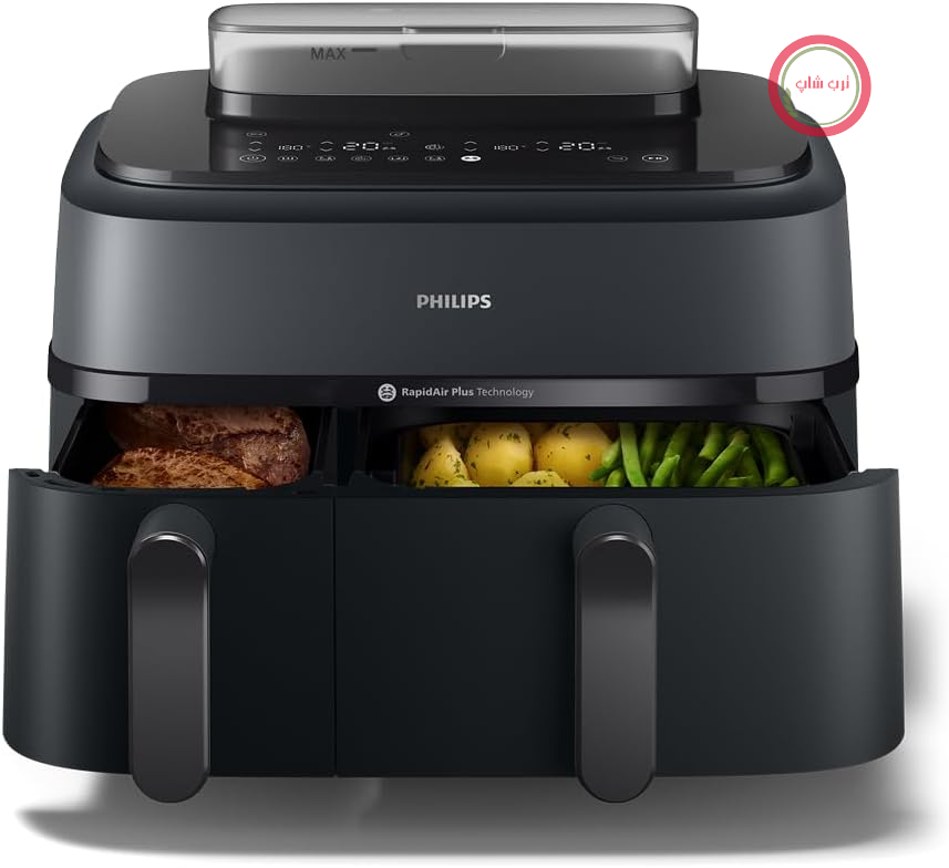 سرخ‌ کن هوای گرم دو قلو فیلیپس هلند Philips NA550/00 با عملکرد بخارپز و 2 سبد 9 لیتر (3 لیتر + 6 لیتر)